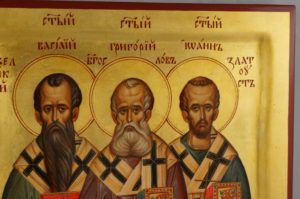 Three Holy Hierarchs full bodies Hand Painted Byzantine Orthodox Icon on Wood