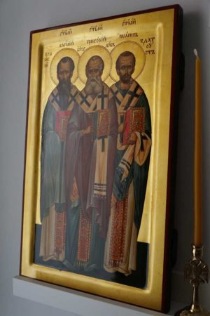 Three Holy Hierarchs full bodies Hand Painted Byzantine Orthodox Icon on Wood