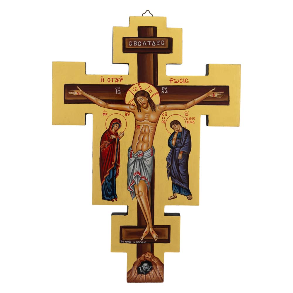 hand painted wall crucifix theotokos and st john