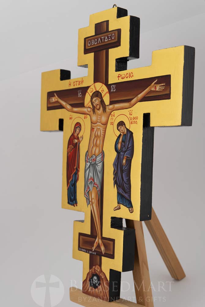 hand painted wall crucifix theotokos and st john