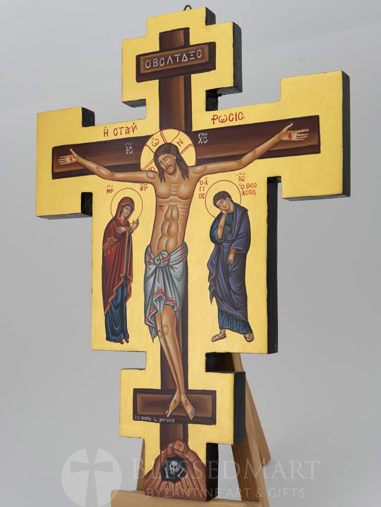 hand painted wall crucifix theotokos and st john
