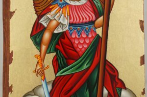 Saint Archangel Michael Full Body Hand Painted Greek Orthodox Icon Polished Gold Halo