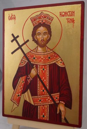 Saint Constantine Hand Painted Byzantine Orthodox Icon on Wood