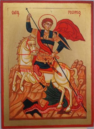 Saint George Slaying the Dragon Hand Painted Greek Orthodox Icon