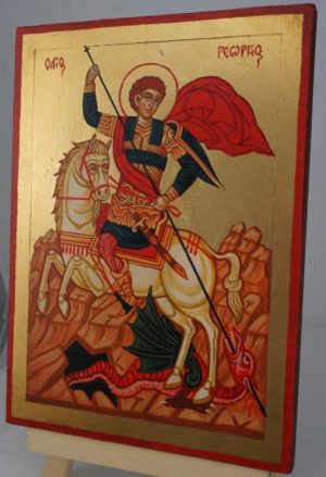 Saint George Slaying the Dragon Hand Painted Greek Orthodox Icon