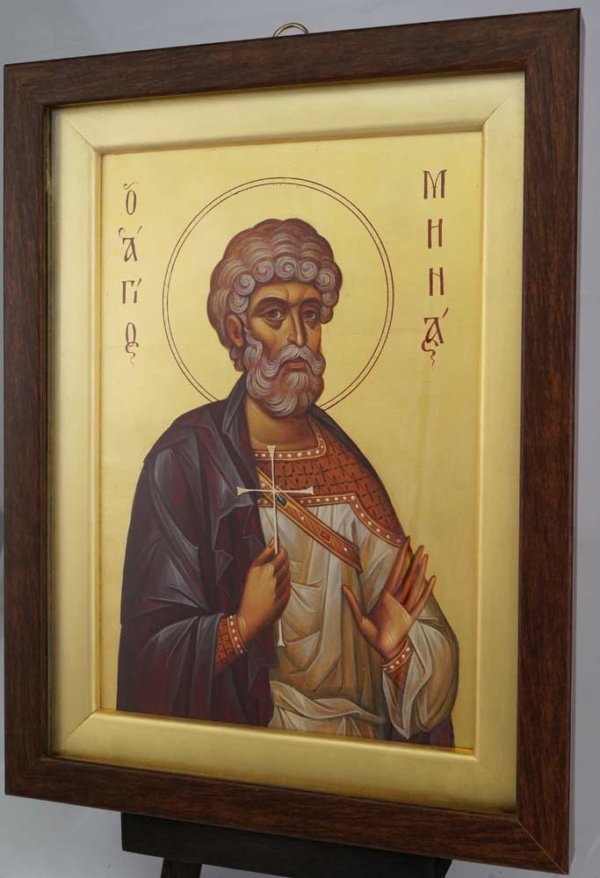 Saint Martyr Menas Hand Painted Icon Framed Byzantine Orthodox