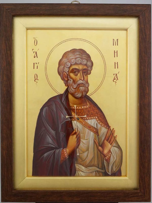 Saint Martyr Menas Hand Painted Icon Framed Byzantine Orthodox