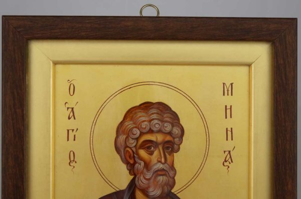 Saint Martyr Menas Hand Painted Icon Framed Byzantine Orthodox