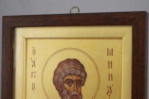 Saint Martyr Menas Hand Painted Icon Framed Byzantine Orthodox