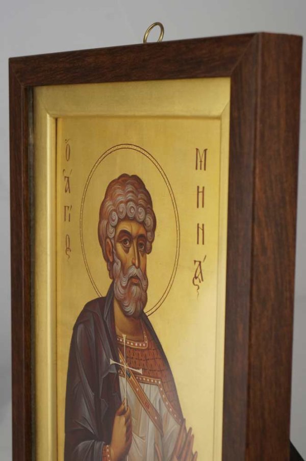 Saint Martyr Menas Hand Painted Icon Framed Byzantine Orthodox