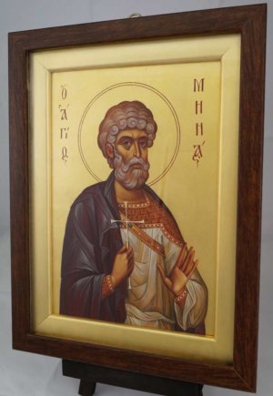 Saint Martyr Menas Hand Painted Icon Framed Byzantine Orthodox