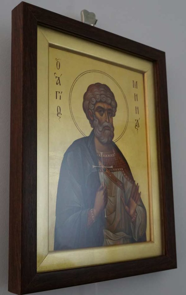 Saint Martyr Menas Hand Painted Icon Framed Byzantine Orthodox