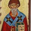 Saint Spyridon Hand Painted Greek Orthodox Icon Polished Gold Decorated Halo