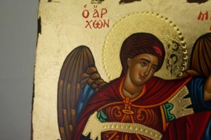 St Archangel Michael Greek Hand Painted Icon Polished Gold Decorations
