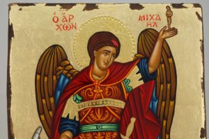 St Archangel Michael Greek Hand Painted Icon Polished Gold Decorations