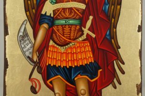 St Archangel Michael Greek Hand Painted Icon Polished Gold Decorations