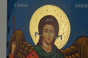 St Archangel Michael Icon polished gold halo Byzantine Orthodox