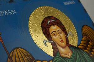 St Archangel Michael Icon polished gold halo Byzantine Orthodox