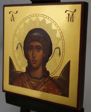 St Archangel Michael Polished Gold Hand Painted Icon Byzantine Orthodox