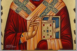 St Nicholas of Myra polished gold halo Icon Hand Painted Byzantine Orthodox