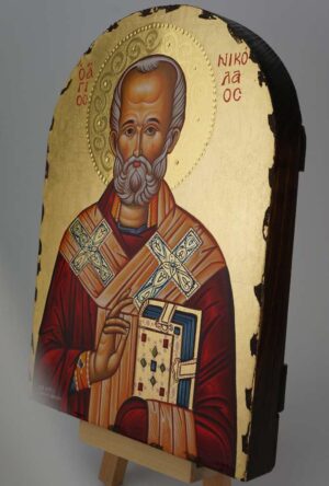 St Nicholas of Myra polished gold halo Icon Hand Painted Byzantine Orthodox