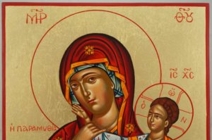 Theotokos Paramythia Hand Painted Greek Orthodox Icon on Wood