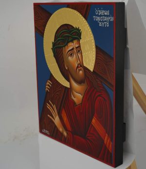 christ carrying the cross icon hand painted orthodox