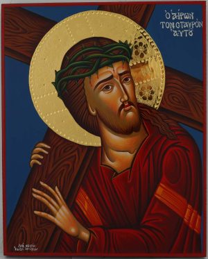 christ carrying the cross icon hand painted orthodox