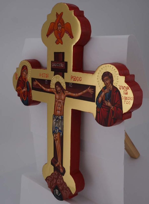 hand painted wall crucifix icon (polished gold)