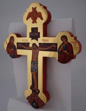 hand painted wall crucifix icon (polished gold)