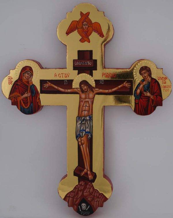 hand painted wall crucifix icon (polished gold)