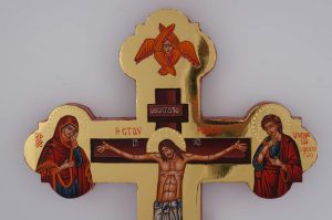 hand painted wall crucifix icon (polished gold)