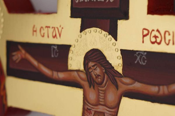 hand painted wall crucifix icon (polished gold)