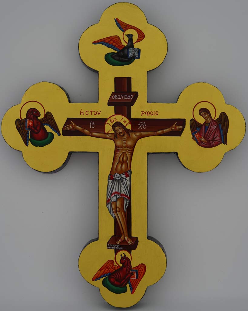 hand painted wall crucifix (tetramorph) greek orthodox