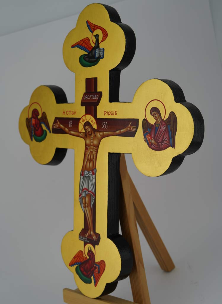 hand painted wall crucifix (tetramorph) greek orthodox