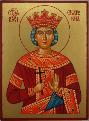 Catherine of Alexandria Hand Painted Orthodox Icon on Wood