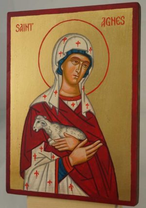 Saint Agnes of Rome Hand Painted Roman Catholic Icon on Wood