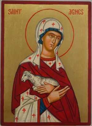 Saint Agnes of Rome Hand Painted Roman Catholic Icon on Wood