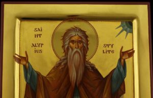 Saint Alypius the Stylite polished gold Hand Painted Byzantine Orthodox Icon