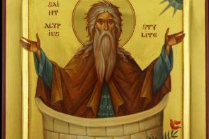 Saint Alypius the Stylite polished gold Hand Painted Byzantine Orthodox Icon