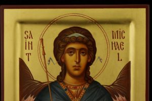 Saint Archangel Michael Raised Border Icon Hand Painted Byzantine Orthodox