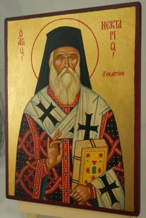 Saint Nectarios of Aegina Hand Painted Greek Orthodox Icon on Wood