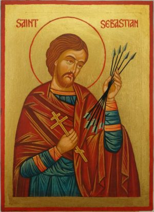 Saint Sebastian Hand Painted Orthodox Icon on Wood