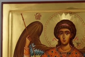 St Archangel Michael polished gold Hand Painted Orthodox Icon on Wood