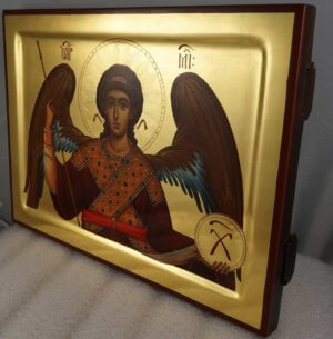 St Archangel Michael polished gold Hand Painted Orthodox Icon on Wood
