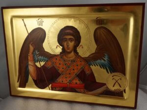 St Archangel Michael polished gold Hand Painted Orthodox Icon on Wood
