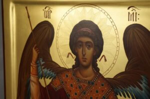 St Archangel Michael polished gold Hand Painted Orthodox Icon on Wood