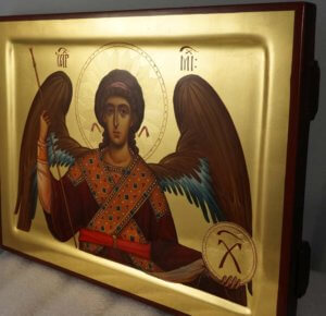 St Archangel Michael polished gold Hand Painted Orthodox Icon on Wood