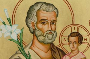 St Joseph and Child Jesus Large Hand Painted Orthodox Icon on Wood