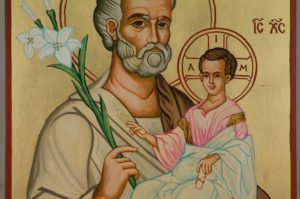St Joseph and Child Jesus Large Hand Painted Orthodox Icon on Wood